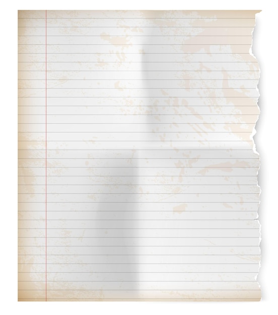 Vector realistic vintage torn sheet of notebook paper.