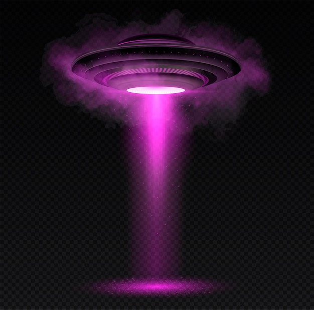 Vector realistic violet ufo futuristic images innovation and technology development extraterrestrial life