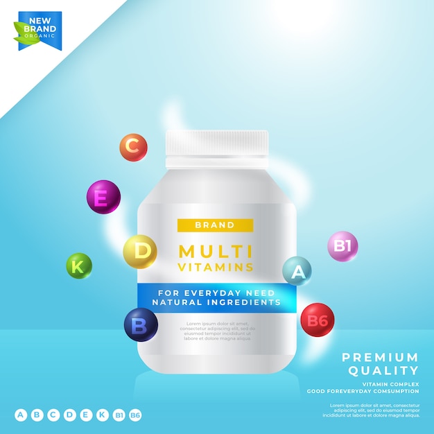 Vector realistic vitamin complex package