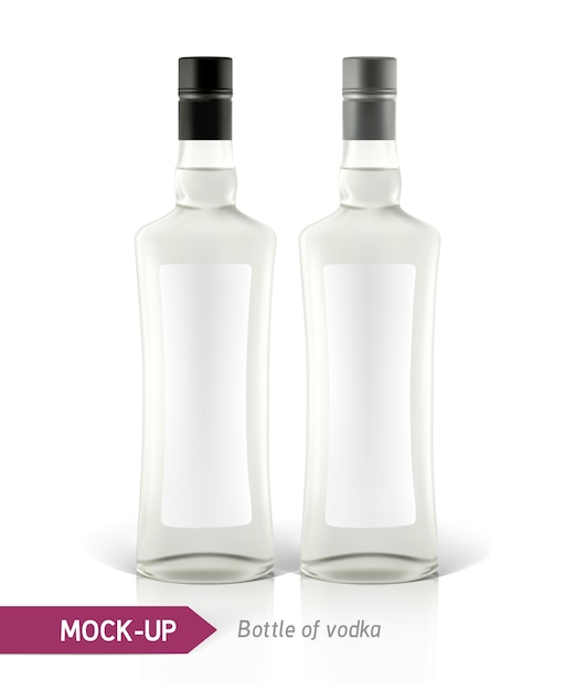 Вектор Реалистичная бутылка водки или другая бутылка джина. на белом фоне с тенью и отражением.