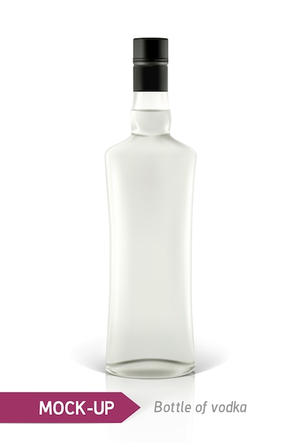 Bottiglia di vodka realistica o altra bottiglia di gin. su uno sfondo bianco con ombra e riflesso.