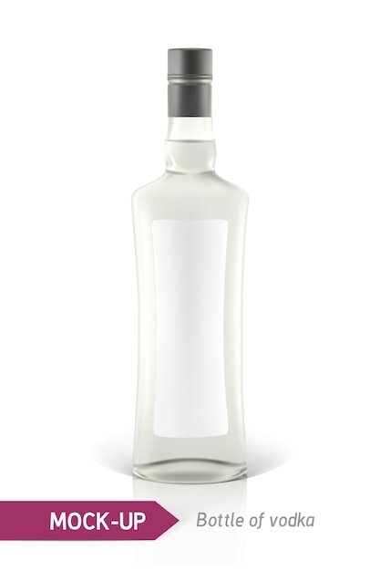 Realistic vodka bottle or other gin bottle.  on a white background with shadow and reflection.