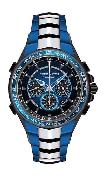 Premium Vector | Realistic watch clock chronograph blue silver black ...