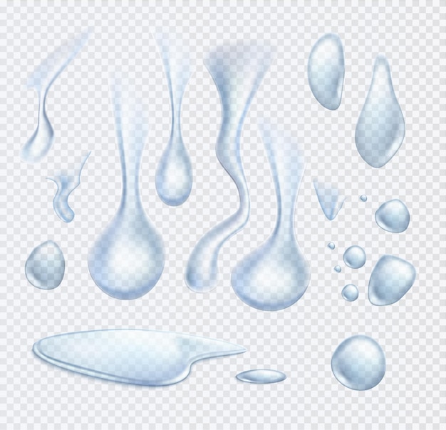 Vector realistic water drop set. fresh liquid for organic food and drink design.