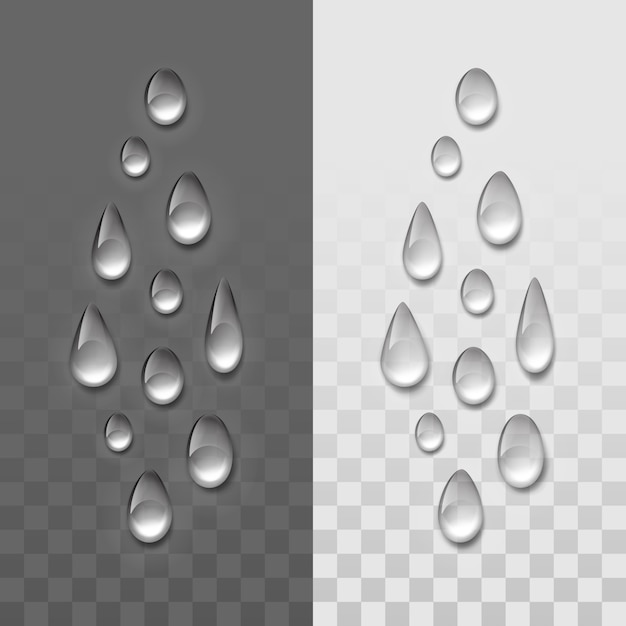 Vector realistic water drops set isolated