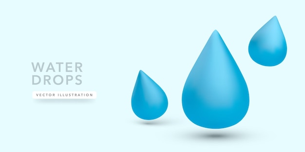 Vector realistic water drops with shadow isolated on light blue background vector illustration