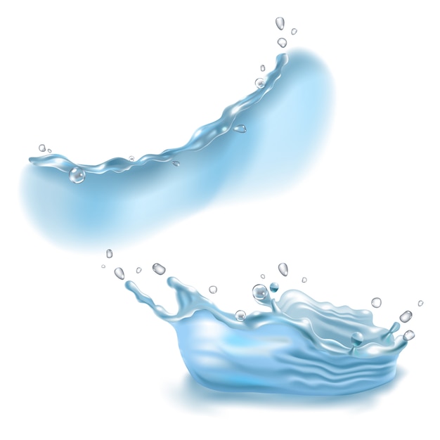 Realistic water splashes collection on white background.