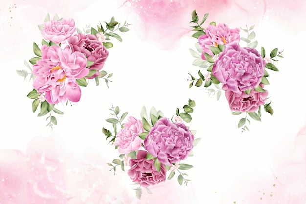realistic watercolor floral arrangement collection with hand drawn flower and leaves