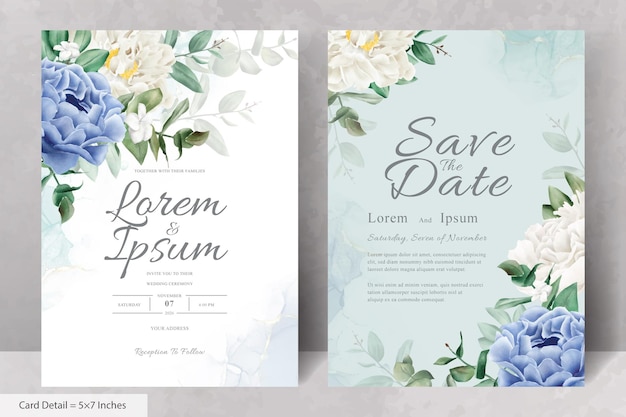 Реалистичный акварельный цветочный шаблон свадебного приглашения с нарисованным вручную цветком и листьями