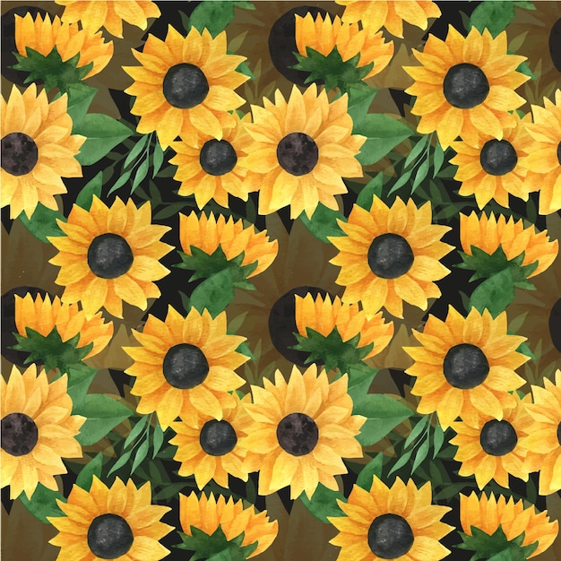 Vector realistic watercolor sunflowers seamless pattern for wedding invitation