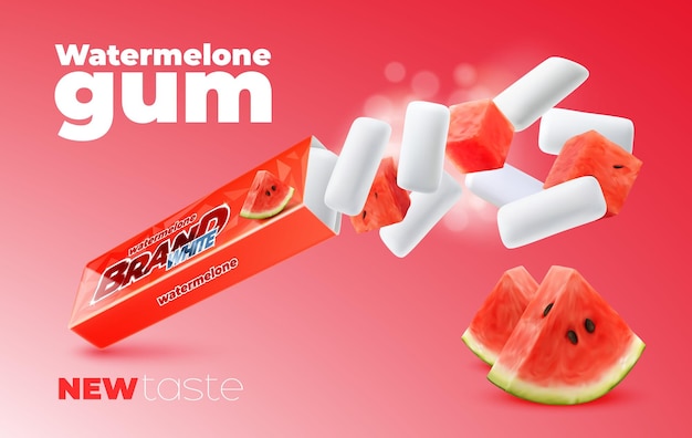 Realistic watermelon chewing gum promo banner