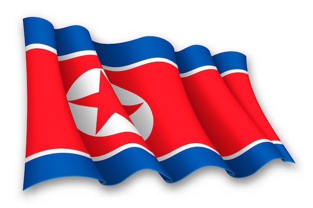 Vector realistic waving flag of north korea