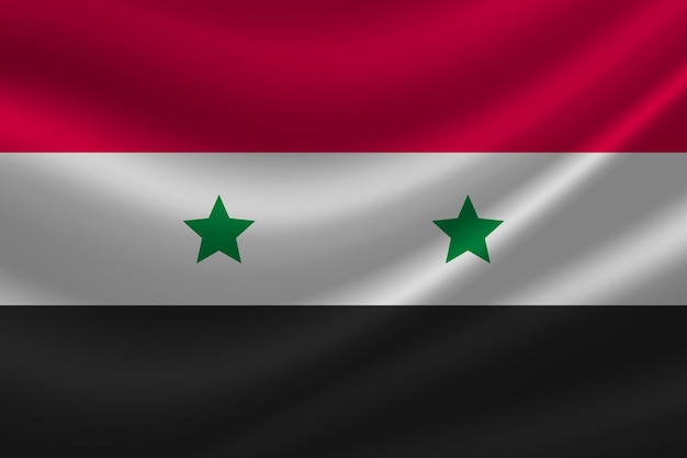 Vettore bandiera ondulata realistica della siria che ondeggia nel vento bandiera della siria ondulata in seta
