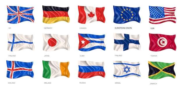 Vector realistic waving national flags illustration