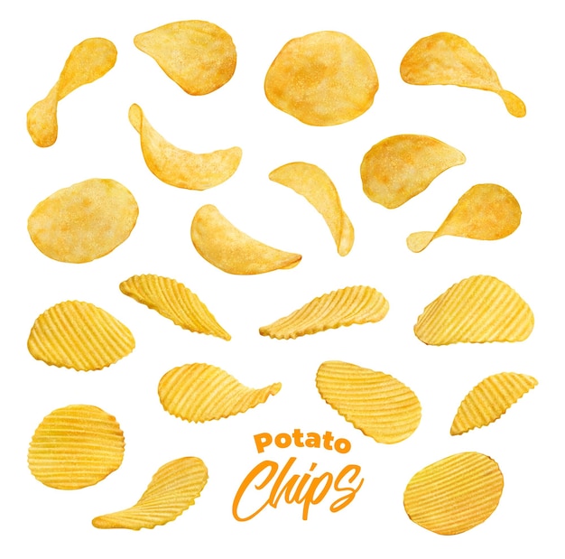 Realistic wavy and ripple flying potato chips