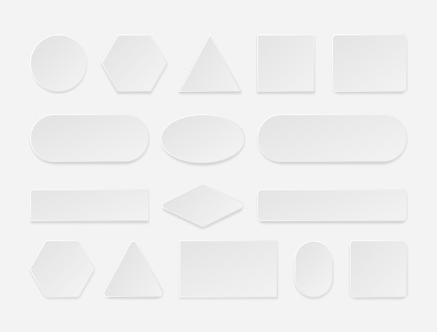 リアルなウェブボタン3D白い正方形の長方形の丸いフラットウェブフォームと影の紙とプラスチックの空白のインターフェイス要素とタグベクトル空のフレームセット