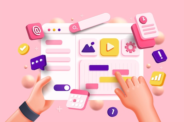realistic web page with dashboard for business and digital marketing concept data analytics dashboard and app management 3d vector illustrations