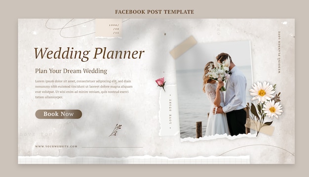 Vettore post facebook realistico di wedding planner