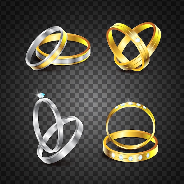 Vector realistic wedding rings set