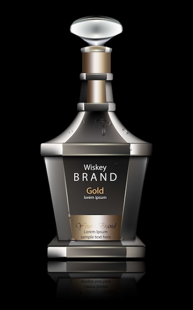 Vector realistic whiskey bottle mockup, product packaging