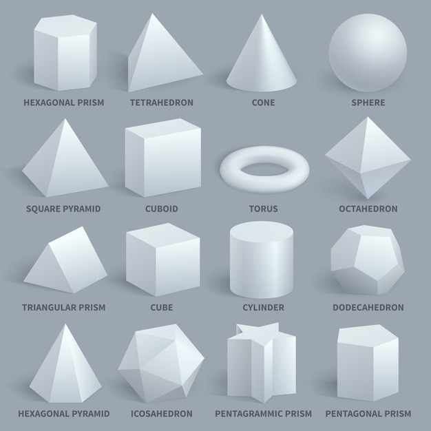 Vector realistic white basic 3d shapes vector set