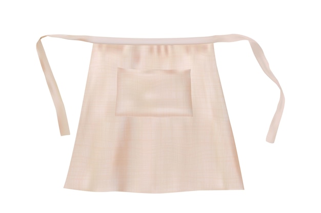 Realistic white blank short apron mockup with fabric texture isolated from background