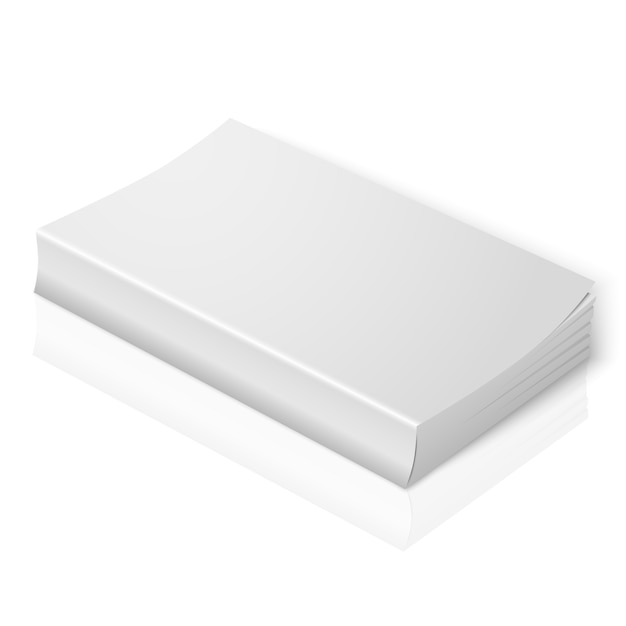 Realistic white blank softcover book. Isolated on white background with soft reflection for your design or branding.