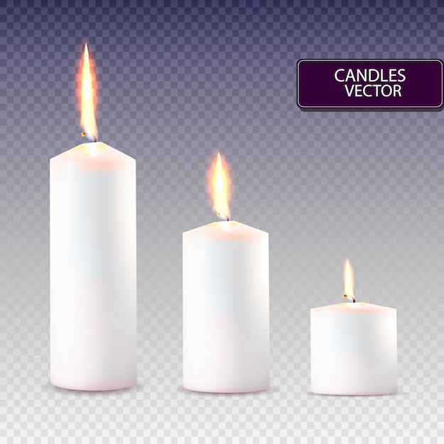 Realistic white candles set.