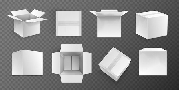 Realistic white cardboard transparent set