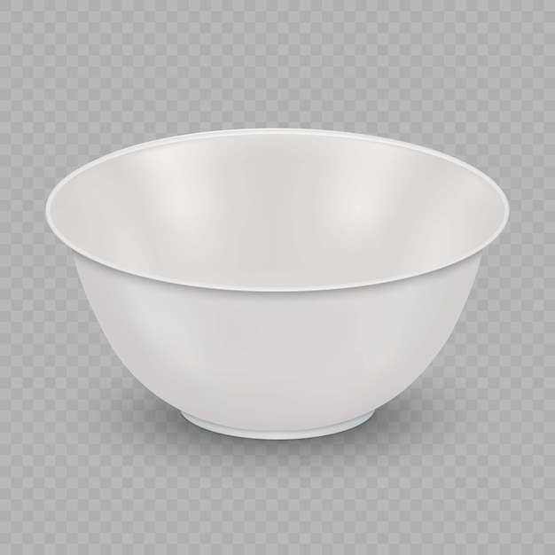 Vector realistic white ceramic bowl isolated on transparent background