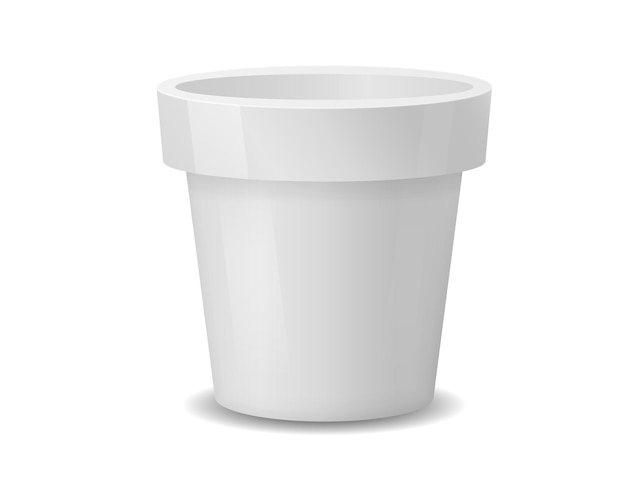 白で隔離される現実的な白い陶磁器の植木鉢。