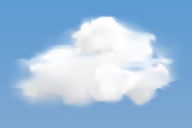 Vector realistic white cloud flying on blue sky background