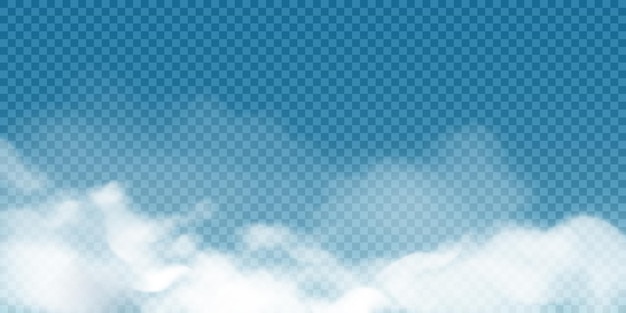 Realistic white cumulus clouds on transparent background.