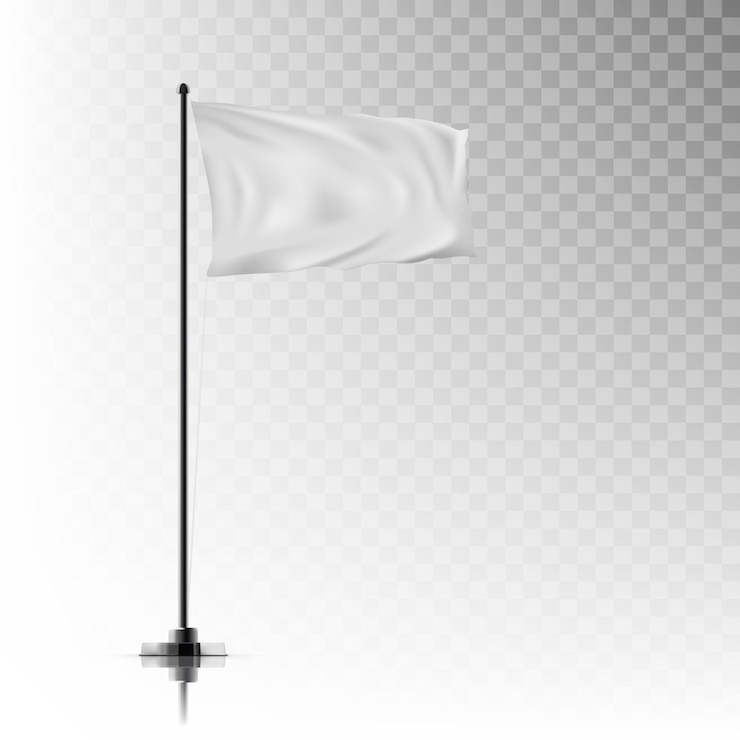 Vector realistic white flag on steel pole on background