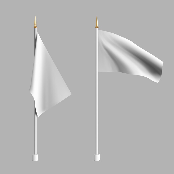 Vector realistic white flag waving in the wind illustration