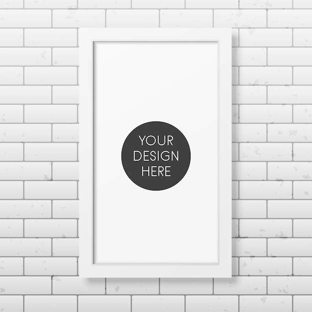 Vector realistic white frame on the brick wall