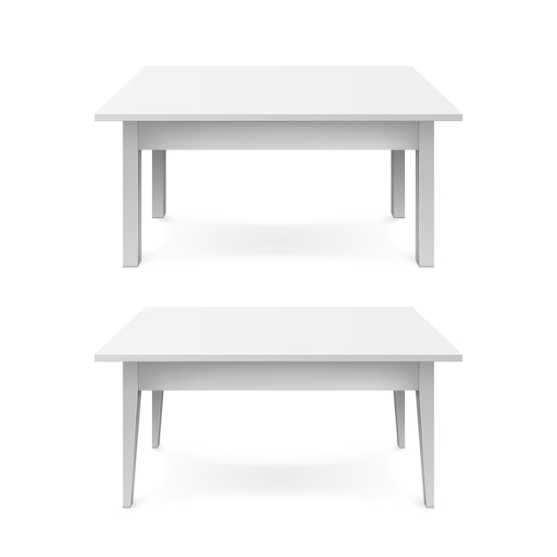 Realistic white office tables with shadow isolated on white background