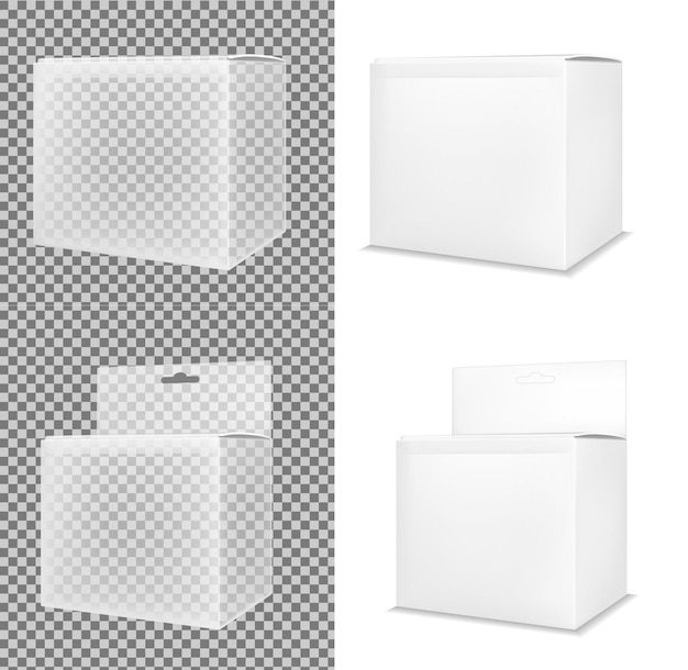 Vector realistic white paper or plastic packaging box with hanging hole