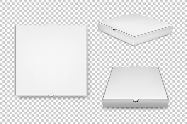 Vector realistic white pizza boxes icon set.