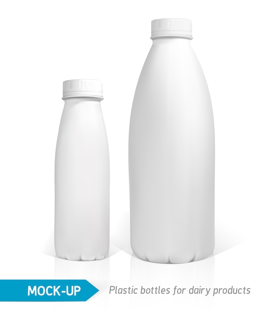  realistic white plastic bottle for dairy products, juice or milk.  packages