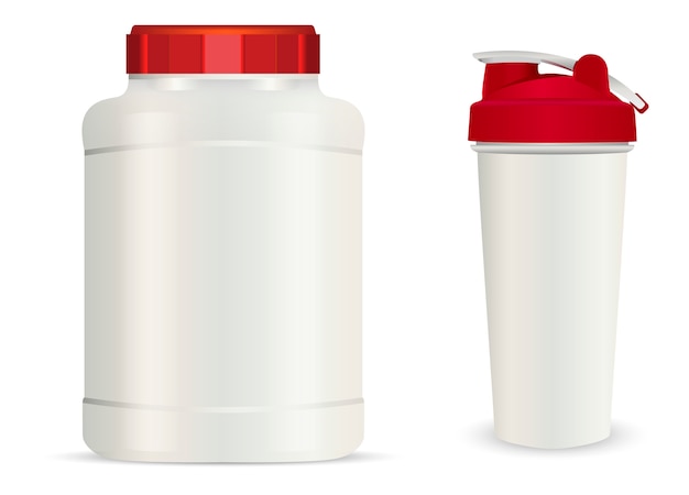 Vector realistic white plastic jar, shaker drink bottles.