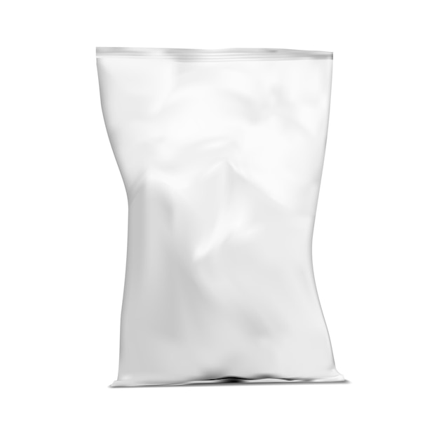 Vector realistic white plastic snack bag packaging