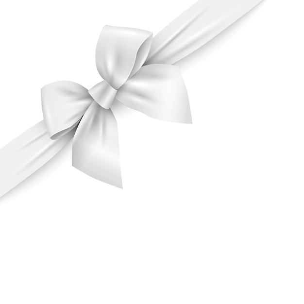 Vector realistic white ribbon with bow on white background