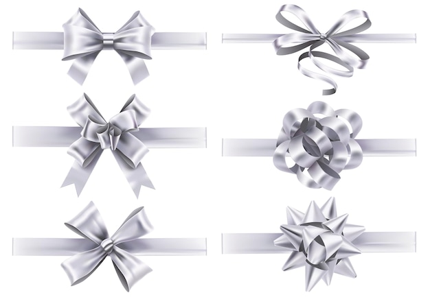 Realistic white ribbons with bows.