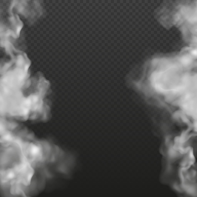 Vector realistic white smoke or fog frame clouds of dense steam on a transparent background