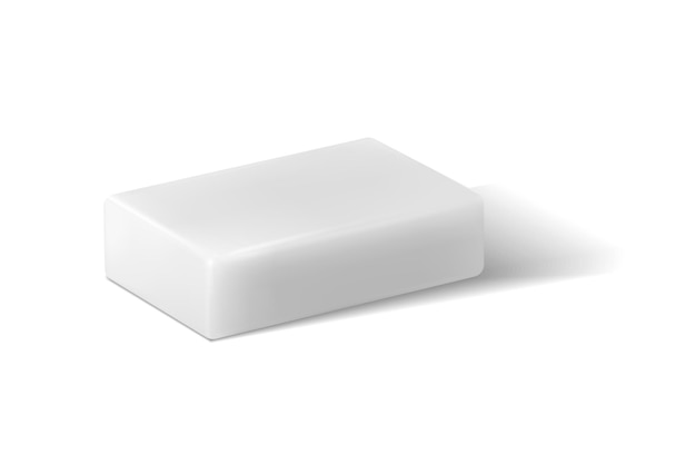 realistic white soap square piece of household bath cleanser 3d cosmetic hygienic product isolated hand washing soapy detergent with shadow body skin care toiletry vector spa and beauty cleaner