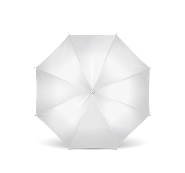 Vector realistic white umbrella mockup isolated on white background. open parasol template for branding, marketing, sale or identity. 3d vector illustration