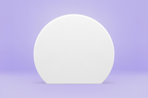 Realistic white vertical wall promo display foundation stage performance 3d template vector illustration Luxury advertising pedestal circle minimalist decorative design mockup on lilac
