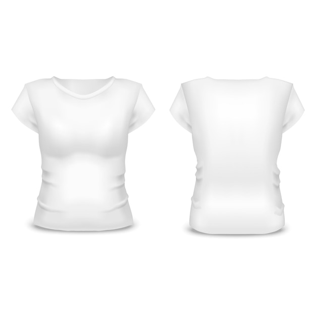 Vettore abbigliamento in cotone t-shirt donna bianca realistica