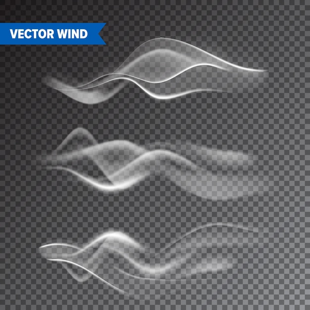 Vector realistic wind set on transparent background vector vapor in air smoke steam flow fog mist effect